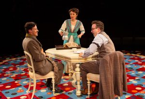 Michael Bradley Cohen as Benjamin Cohen, Regina De Vera as Louise Maske, and Eddie Kaye Thomas as Theo Maske in "The Underpants" by Steve Martin, adapted from Carl Sternheim. (Photo by Jim Cox)