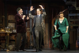 Kevin Pariseau as Colonel Pickering, Laird Mackintosh as Professor Henry Higgins and Shereen Ahmed as Eliza Doolittle in The Lincoln Center Theater production of "Lerner & Loewe’s 'My Fair Lady.'" (Photo by Joan Marcus)