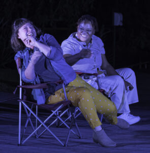 Polly (Mandy Zirkenbach), left, with Doc (Delphine J.) in "The Seagull, or How To Eat It." (Photo by John Barrois)