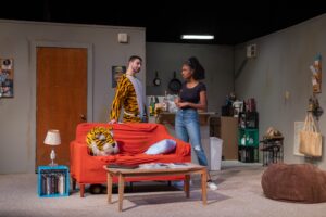 Ned (Ross Brill), a furry, negotiates with Maggie (Aria Jackson) over use of her space for his fellow furries. (Photo by Brittany Werner)