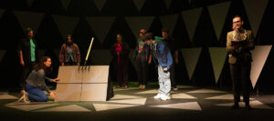 The cast of "The Curious Incident of the Dog in the Night-Time" with Fernando Rivera, Jr. (Christopher Boone), center, and Justice Hues (Siobhan), right. (Photo by Brittney Werner)