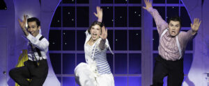 Derek Luscutoff, Anna Laura Birbiglia and Parker Lowrie in "Good Morning," one of the great scenes in "Singin' in the Rain." (Photo by John Barrois)