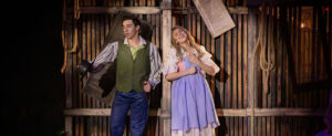 The Robber Bridegroom, Jamie Lockhart (Nick Rhew), woos Rosamund Musgrove (Izzy Baker). (Courtesy Beck Center for the Arts).