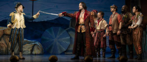 Major Stanley (David Hyde Pierce) confronts the Pirate King (Ramin Karimloo) and his band of pirates. (Photo by Joan Marcus)