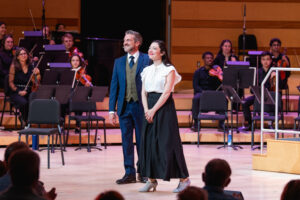 Raul Esparza, left, and Julie Benko at the conclusion of "My Fair Lady." (Photo by Blake Nelson)