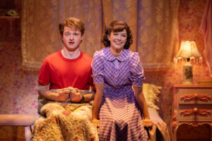 Marty McFly (Lucas Hallauer) tries to ward off the advances of his mother Lorraine (Zan Berube) when he travels back in time. (Photo by Evan Zimmerman for MurphyMade)